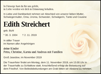 Traueranzeige von Edith Streichert von Vorpommern Kurier