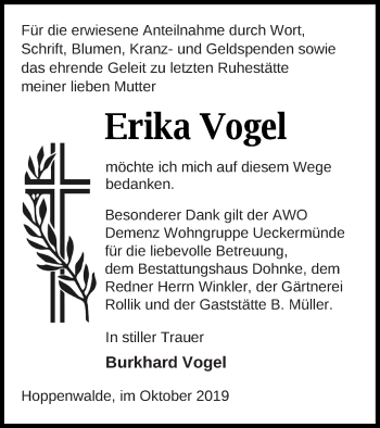 Traueranzeige von Erika Vogel von Haff-Zeitung