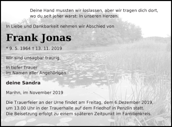 Traueranzeige von Frank Jonas von Müritz-Zeitung