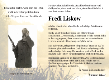 Traueranzeige von Fredi Liskow von Prenzlauer Zeitung