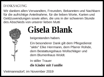 Traueranzeige von Gisela Blank von Templiner Zeitung