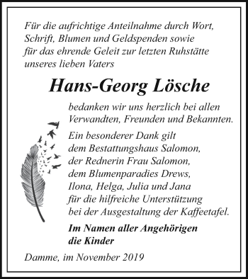 Traueranzeige von Hans-Georg Lösche von Prenzlauer Zeitung