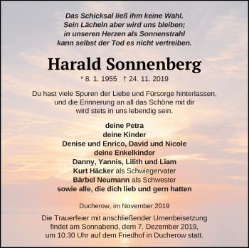 Traueranzeige von Harald Sonnenberg von Vorpommern Kurier