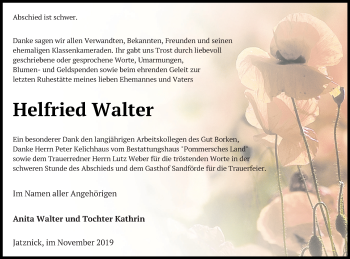 Traueranzeige von Helfried Walter von Haff-Zeitung