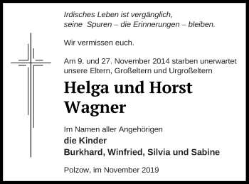 Traueranzeige von Helga Wagner von Pasewalker Zeitung