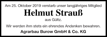 Traueranzeige von Helmut Strauß von Treptower Tageblatt