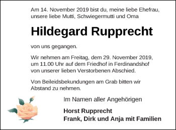 Traueranzeige von Hildegard Rupprecht von Haff-Zeitung