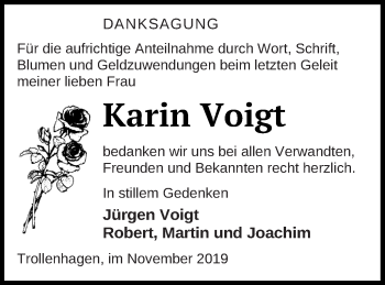 Traueranzeige von Karin Voigt von Neubrandenburger Zeitung