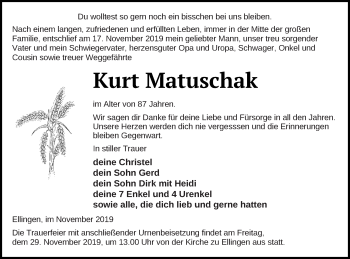 Traueranzeige von Kurt Matuschak von Prenzlauer Zeitung