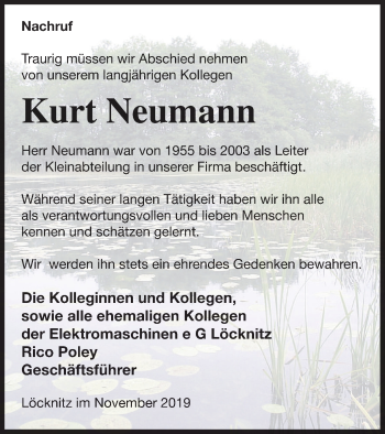 Traueranzeige von Kurt Neumann von Pasewalker Zeitung