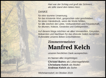 Traueranzeige von Manfred Kelch von Templiner Zeitung