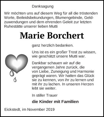 Traueranzeige von Marie Borchert von Prenzlauer Zeitung