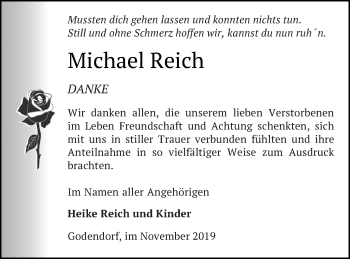 Traueranzeige von Michael Reich von Strelitzer Zeitung