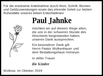 Traueranzeige von Paul Jahnke von Vorpommern Kurier