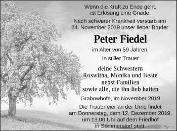 Traueranzeige von Peter Fiedel von Müritz-Zeitung