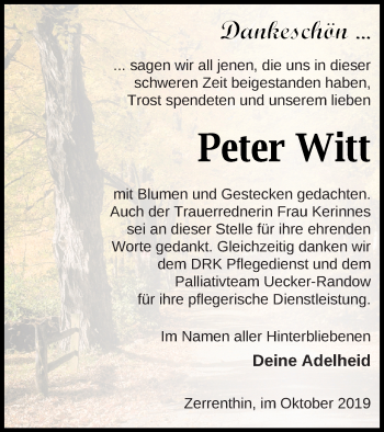 Traueranzeige von Peter Witt von Pasewalker Zeitung