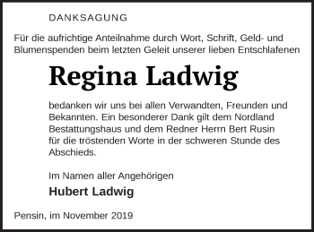 Traueranzeige von Regina Ladwig von Demminer Zeitung