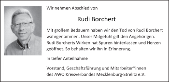 Traueranzeige von Rudi Borchert von Strelitzer Zeitung