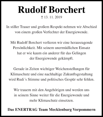 Traueranzeige von Rudolf Borchert von Mecklenburger Schweiz