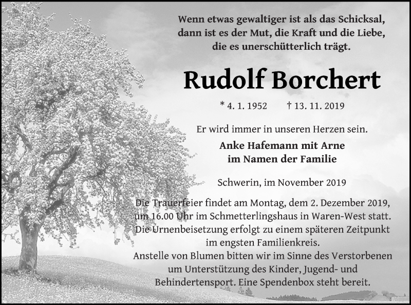  Traueranzeige für Rudolf Borchert vom 23.11.2019 aus Müritz-Zeitung