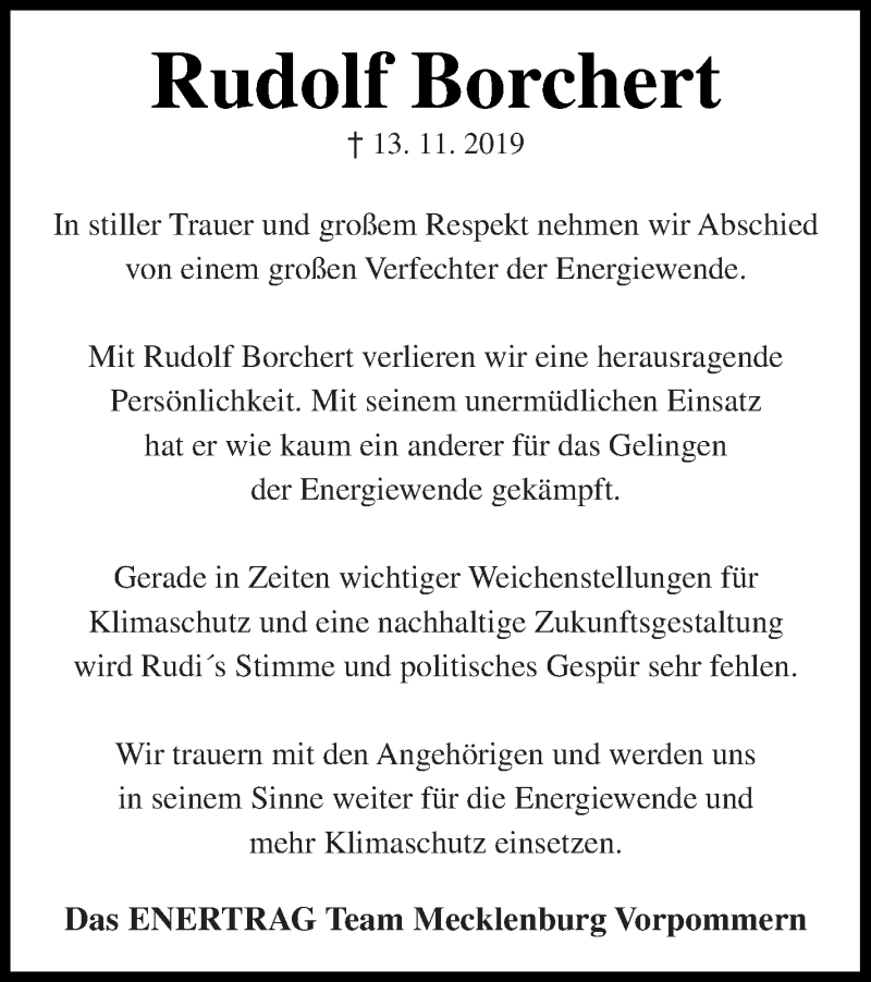  Traueranzeige für Rudolf Borchert vom 16.11.2019 aus Mecklenburger Schweiz