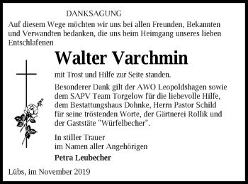 Traueranzeige von Walter Varchmin von Haff-Zeitung