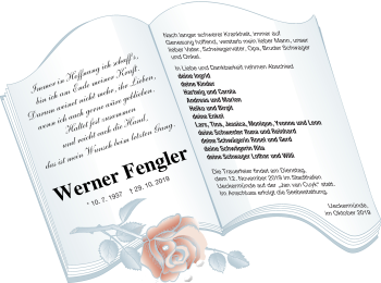 Traueranzeige von Werner Fengler von Haff-Zeitung