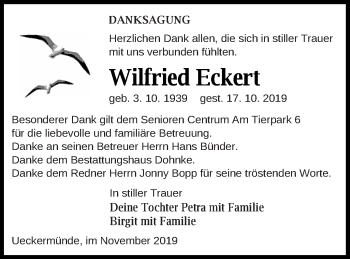 Traueranzeige von Wilfried Eckert von Haff-Zeitung