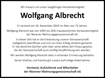 Traueranzeige von Wolfgang Albrecht von Müritz-Zeitung