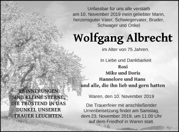 Traueranzeige von Wolfgang Albrecht von Müritz-Zeitung