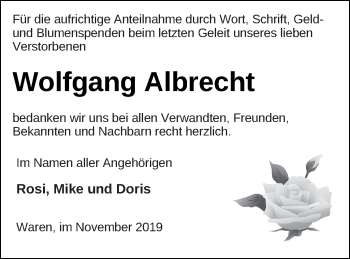 Traueranzeige von Wolfgang Albrecht von Müritz-Zeitung