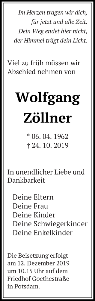 Traueranzeige von Wolfgang Zöllner von Demminer Zeitung