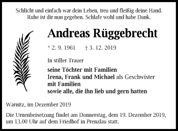 Traueranzeige von Andreas Rüggebrecht von Prenzlauer Zeitung