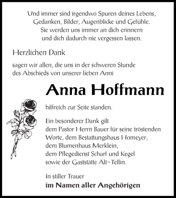 Traueranzeige von Anna Hoffmann von Vorpommern Kurier