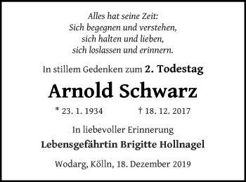 Traueranzeige von Arnold Schwarz von Neubrandenburger Zeitung