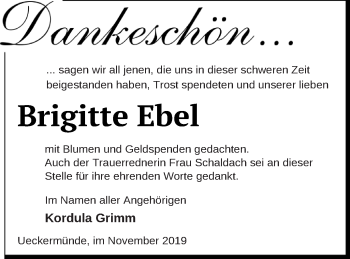 Traueranzeige von Brigitte Ebel von Haff-Zeitung