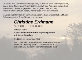 Traueranzeige von Christine Erdmann von Templiner Zeitung