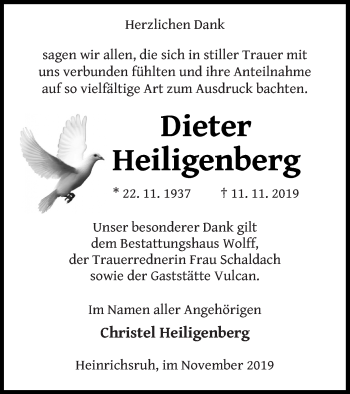 Traueranzeige von Dieter Heiligenberg von Haff-Zeitung