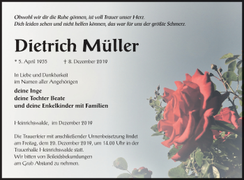 Traueranzeige von Dietrich Müller von Haff-Zeitung