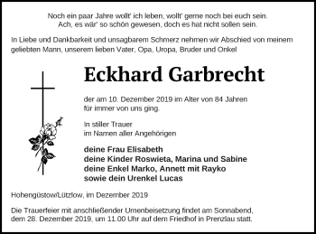 Traueranzeige von Eckhard Garbrecht von Prenzlauer Zeitung