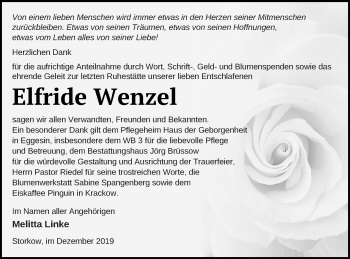 Traueranzeige von Elfride Wenzel von Haff-Zeitung