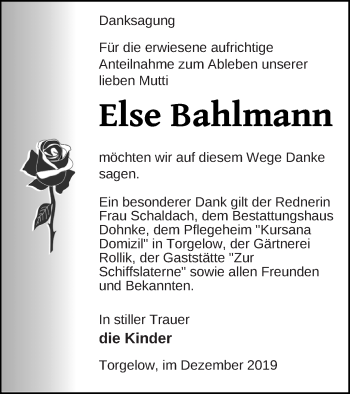 Traueranzeige von Else Bahlmann von Haff-Zeitung
