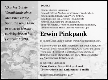 Traueranzeige von Erwin Pinkpank von Templiner Zeitung