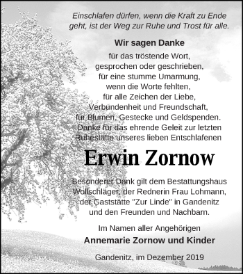 Traueranzeige von Erwin Zornow von Templiner Zeitung