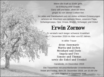 Traueranzeige von Erwin Zornow von Templiner Zeitung