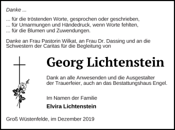 Traueranzeige von Georg Lichtenstein von Mecklenburger Schweiz