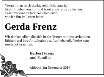 Traueranzeige von Gerda Frenz von Haff-Zeitung