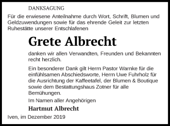 Traueranzeige von Grete Albrecht von Vorpommern Kurier