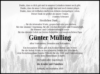 Traueranzeige von Günter Mülling von Strelitzer Zeitung