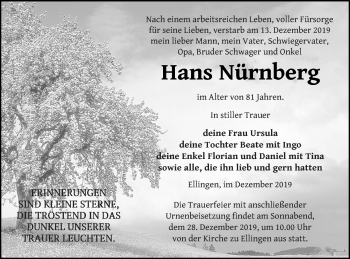 Traueranzeige von Hans Nürnberg von Prenzlauer Zeitung